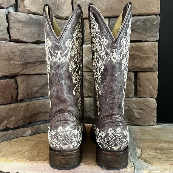 Corral Vintage Brown Crater Embroidered Western Boots / Square Toe / SZ 7.5 - Picture 8 of 16